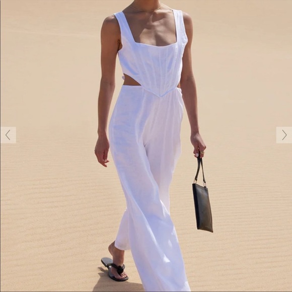 diish Pants - BNWT Diish White Linen Corset Jumpsuit Sz 2